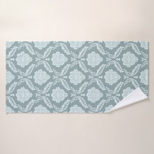 Rococo Damask Pattern Duck Egg Blue+Teal (Serviette de bain)