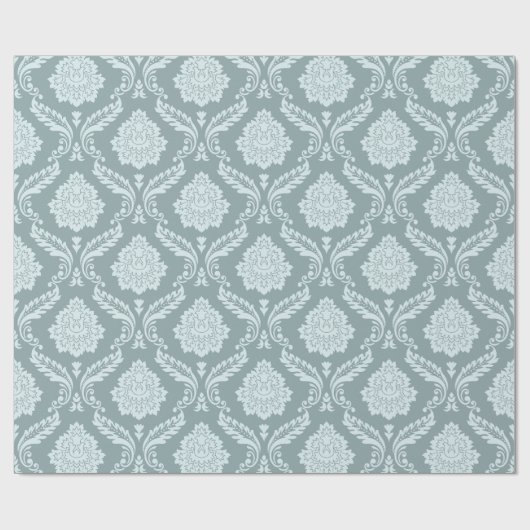 Rococo Damask Pattern Duck Egg Blue+Teal Cadeaupapier (Vlak)