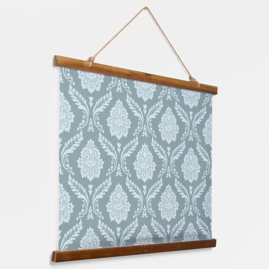 Rococo Damask Pattern Duck Egg Blue+Teal Hangend Wandkleed (Gebogen)