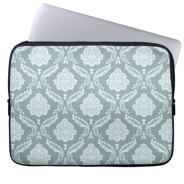 Rococo Damask Pattern Duck Egg Blue+Teal Laptop Sleeve (Voorkant)