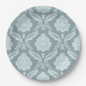 Rococo Damask Pattern Duck Egg Blue+Teal Papieren Bordje (Voorkant)