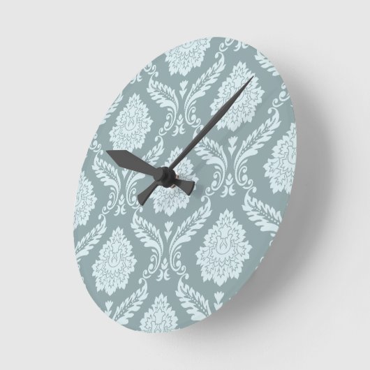 Rococo Damask Pattern Duck Egg Blue+Teal Ronde Klok (Hoek)