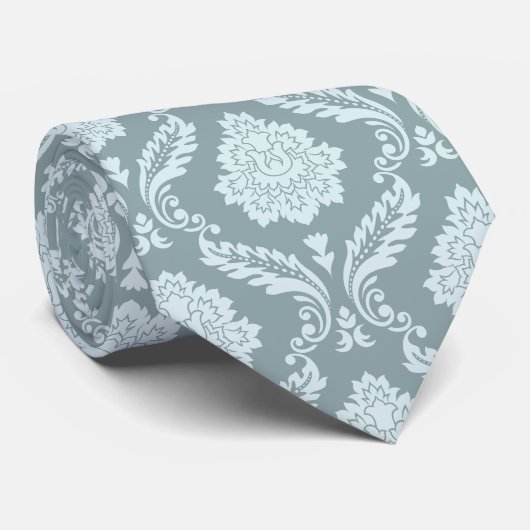 Rococo Damask Pattern Duck Egg Blue+Teal Stropdas (Opgerold)