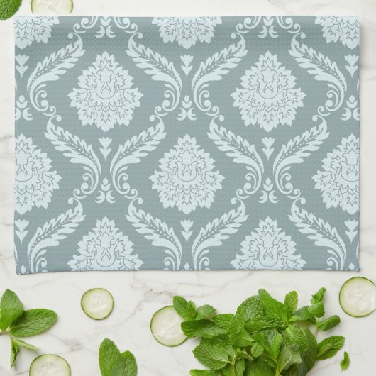 Rococo Damask Pattern Duck Egg Blue+Teal Theedoek (Gevouwen)
