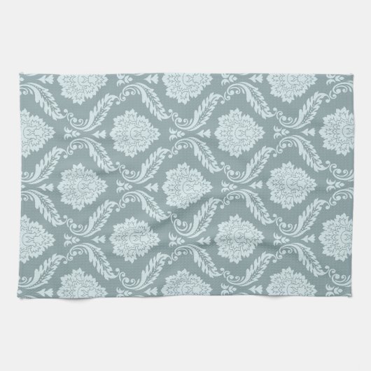 Rococo Damask Pattern Duck Egg Blue+Teal Theedoek (Horizontaal)
