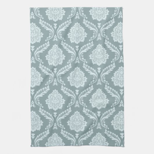 Rococo Damask Pattern Duck Egg Blue+Teal Theedoek (Verticaal)