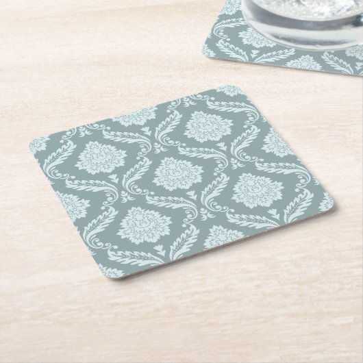 Rococo Damask Pattern Duck Egg Blue+Teal Vierkante Kartonnen Onderzetter (Schuin)