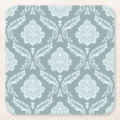 Rococo Damask Pattern Duck Egg Blue+Teal Vierkante Kartonnen Onderzetter (Voorkant)