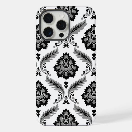 Rococo Damask Pattern Grey Black White (Verso)