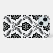 Rococo Damask Pattern Grey Black White (Verso Horizontal)