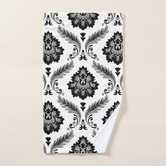 Rococo Damask Pattern Grey Black White (Serviette à main)