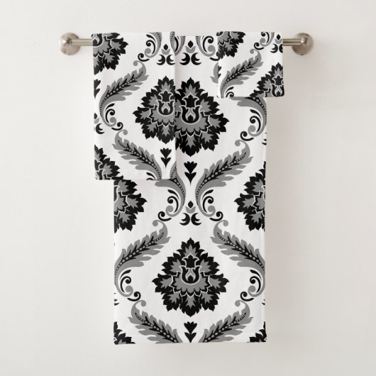 Rococo Damask Pattern Grey Black White Bad Handdoek (Insitu)