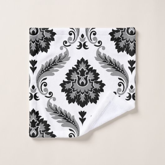 Rococo Damask Pattern Grey Black White Bad Handdoek (Wasdoekje)