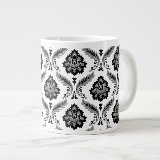 Rococo Damask Pattern Grey Black White Extra Grote Beker (Voorkant rechts)