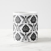 Rococo Damask Pattern Grey Black White Extra Grote Beker (Voorkant)