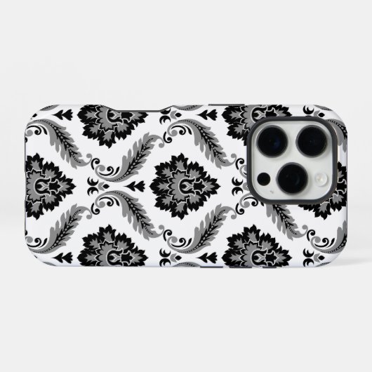 Rococo Damask Pattern Grey Black White iPhone Hoesje (Achterkant horizontaal)
