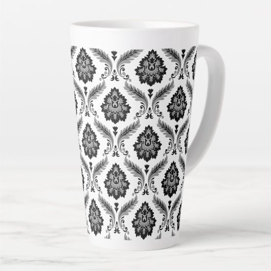 Rococo Damask Pattern Grey Black White Latte Mok (Rechterhoek)