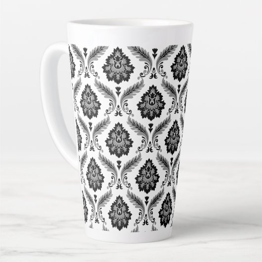 Rococo Damask Pattern Grey Black White Latte Mok (Linkerhoek)