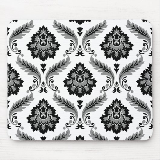 Rococo Damask Pattern Grey Black White Muismat (Voorkant)