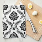Rococo Damask Pattern Grey Black White Theedoek (Quarter Fold)