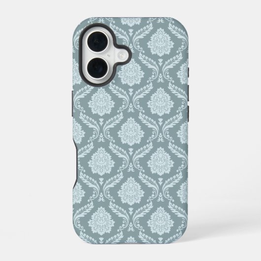 Rococo Damask Rpt Pattern Duck Egg Blue+Teal iPhone 16 Hoesje (Achterkant)