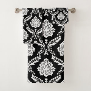 Rococo Damassé Motif Mixte Blanc sur Noir