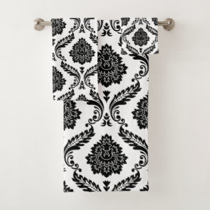 Rococo Damassé Motif Mixte Noir sur Blanc