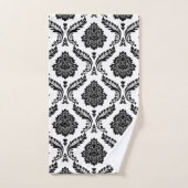 Rococo Damassé Motif Mixte Noir sur Blanc (Serviette à main)