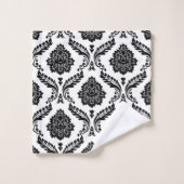 Rococo Damassé Motif Mixte Noir sur Blanc (Gant de toilette)