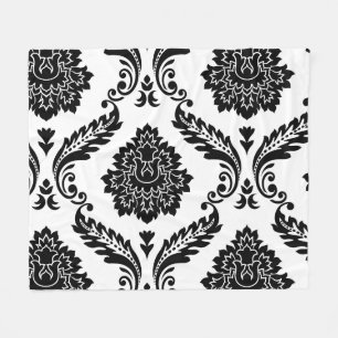 Rococo Damast Groot Offsetpatroon Zwart op Wit Fleece Deken