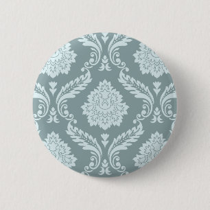 Rococo Damast Groot Patroon Eendenei Blauw+Turquoi Ronde Button 5,7 Cm