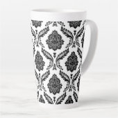 Rococo Damast Groot Patroon Zwart op Wit Latte Mok (Rechterhoek)