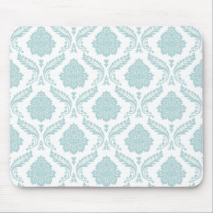 Rococo Damast Herhalend Patroon Eendenei Blauw op  Muismat