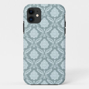 Rococo Damast Herhalend Patroon Eendenei Blauw+Tur iPhone 11 Hoesje