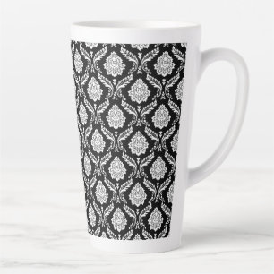 Rococo Damast Klein Patroon Wit op Zwart Latte Mok