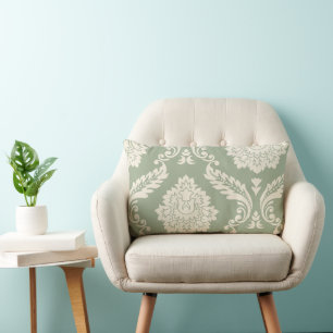 Rococo Damast Kunst I Crème op Groen Kussen