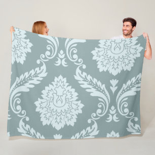 Rococo Damast Kunst I Eendenei Blauw+Turquoise Fleece Deken
