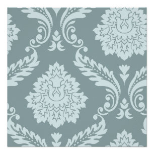 Rococo Damast Kunst I Eendenei Blauw+Turquoise Perfect Poster