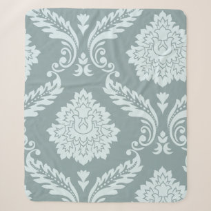 Rococo Damast Kunst I Eendenei Blauw+Turquoise Sherpa Deken