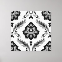 Rococo Damast Lg Patroon Grijs Zwart Wit