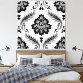 Rococo Damast Lg Patroon Grijs Zwart Wit Canvas Afdruk (Insitu (Slaapkamer))