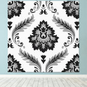 Rococo Damast Lg Patroon Grijs Zwart Wit Canvas Afdruk (Insitu (Houten vloer))