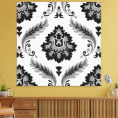 Rococo Damast Lg Patroon Grijs Zwart Wit Canvas Afdruk (Insitu (Woonkamer))
