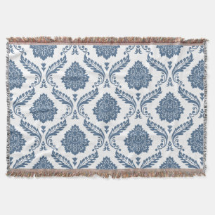 Rococo Damast Patroon Blauw op Wit Deken