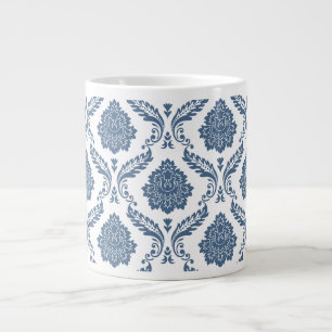 Rococo Damast Patroon Blauw op Wit Extra Grote Beker