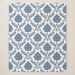 Rococo Damast Patroon Blauw op Wit Sherpa Deken