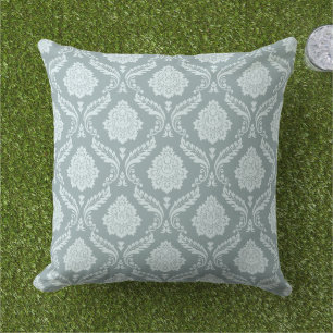 Rococo Damast Patroon Eendenei Blauw+Teal Buitenkussen