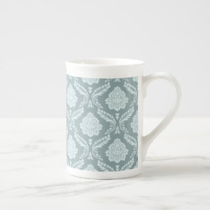 Rococo Damast Patroon Eendenei Blauw+Turkoois Porselein Kop