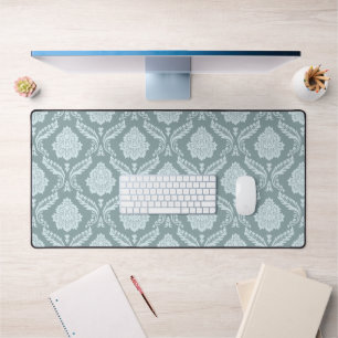 Rococo Damast Patroon Eendenei Blauw+Turquoise Bureaumat