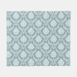 Rococo Damast Patroon Eendenei Blauw+Turquoise Fleece Deken